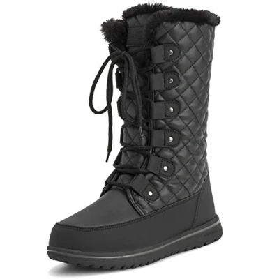 Imagen de Polar Boot Mujer Alto Durable Piel Sintética Invierno Lluvia Nieve Impermeable Al Aire Libre Becerro Botas 3 BLK36 AYC0538