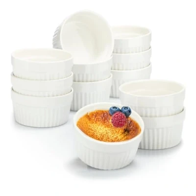 Imagen de moldes para soufflé COM FOUR® 12x Ramequines de cerámica crème brûlée horno y pastelería 200 ml cada uno en color blanco