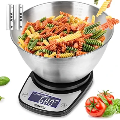 Imagen de Duronic KS5000 BKSS Báscula de cocina digital precisión Bol acero inoxidable desmontable 2.5L Pantalla LCD lectura dígitos fácil Máx. 5kg Función tara Balanza Alimentos Joyas etc