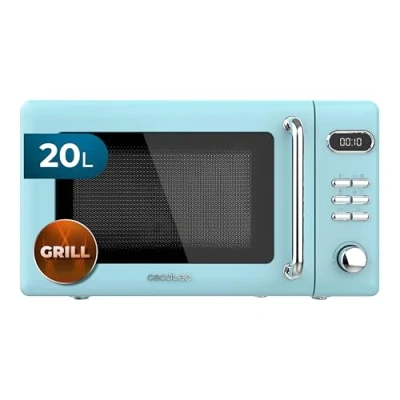 Imagen de Cecotec Microondas Digital con Grill de 20 L Proclean 5110 Retro Blue. 700 W en 5 Niveles, Temporizador hasta 60 mins, 8 Programas y Modo Descongelación, Diseño Vintage Azul