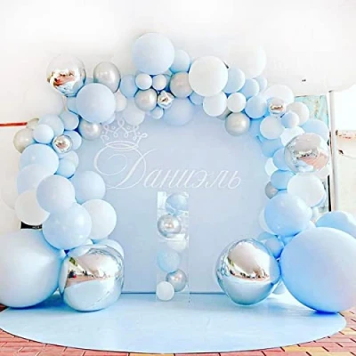 Imagen de Arco de Guirnalda Globos Azul,，Decoracion Bautizo Niño,Globos Cumpleaños, 114 Blancos y Plateados, Azules Para Baby Shower Niño, Decoración Cumpleaños，Boda, Comunion