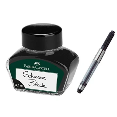 Imagen de Faber Castell Vaso de tinta para bolígrafo con convertidor (negro + convertidor, bote 62,5 ml)