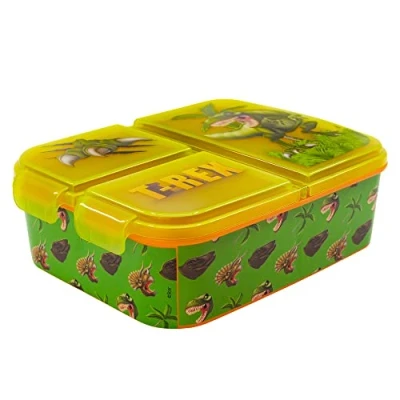 Imagen de Dinosaurios Sandwichera Con 3 Compartimentos Para Niños Lonchera Infantil Porta Merienda Fiambrera Decorada