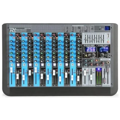 Imagen de Power Dynamics PDM S1604 mesa de mezclas 16 canales DSP/MP3, puerto USB, receptor BT, +48V, ecualizador general 9 bandas, salida auriculares, para monitores, balanceada XLR
