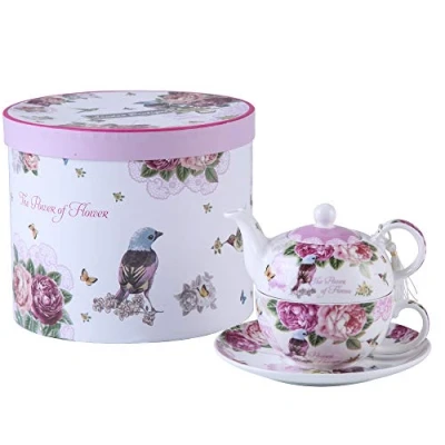 Imagen de London Boutique Tea for One Juego de Tetera, diseño Flores y Rosas, Color Lavanda