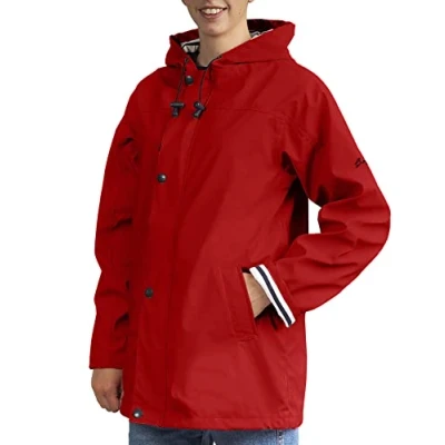 Imagen de Breizh Ocean Abrigo Impermeable Mixto, Estilo Marinero, Forro a Rayas XS 4XL (Rojo, L)