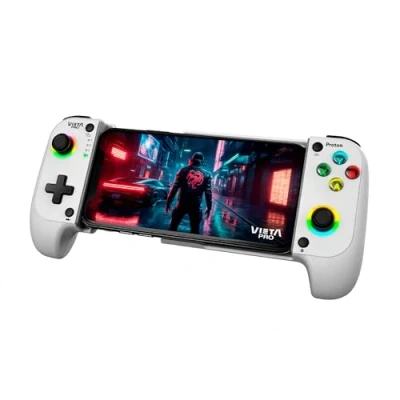 Imagen de Gamepad Vieta Pro Proton, Bluetooth, Inalámbrico, Ajustable hasta 18 cm, Función Turbo, Dual Vibration, Baja latencia, 8h autonomía, Blanco