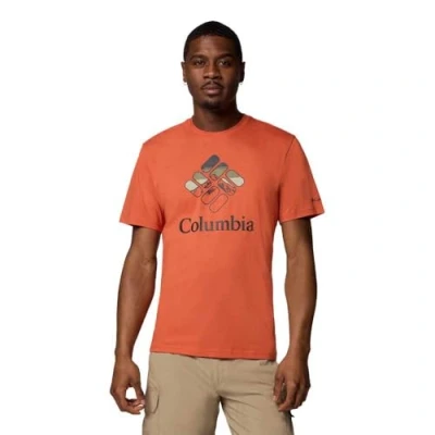 Imagen de Columbia Men&#039;s Rapid Ridge Graphic tee, Short Sleeve T Shirt, Tuscan/Heavenly Stacked Gem, M