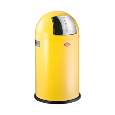 Imagen de WESCO Pushboy junior Papelera de acero con recubrimiento en polvo, 22 litros capacidad, tapa inoxidable grande, recipiente interior extraíble