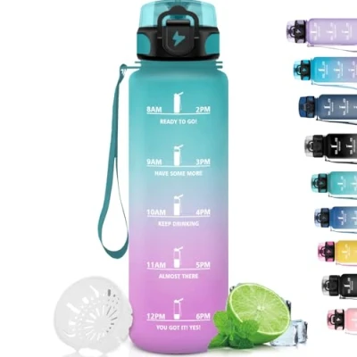 Imagen de Grsta Botella Agua, Agua 1 Litro con Filtro, Gimnasio Eslogan Motivacional, Reutilizable a Prueba de Fugas, Grande, para Gimnasio, Bicicleta, Yoga