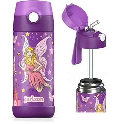 Imagen de Jarlson Botella Agua sin bpa niños, Botellas Acero Inoxidable termica, a Prueba de Fugas, para la Escuela y Deportes, el Termo, 350 ml