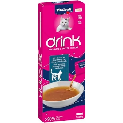 Imagen de Vitakraft Bebida, Aperitivo líquido para Gatos, Equilibrio de líquidos, como Rutina hidratación con Sabor a salmón, 1 Paquete (5 x 30 g)