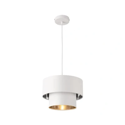 Imagen de lux.pro Lámpara Colgante de Techo 149 cm con Cable E27 60W Luz Efectiva Iluminación Interior 230V 50Hz Interruptor Pared Diámetro Pantalla 30 Blanco y Plata