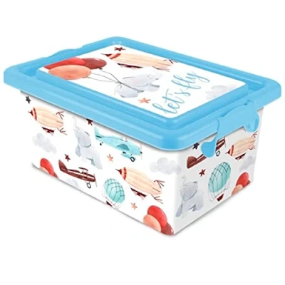 Imagen de Tradineur Caja de almacenamiento Diseño Lets Fly Capacidad 13 Litros Fabricado en España Contenedor para almacenar juguetes, libros, ropa, mantas.