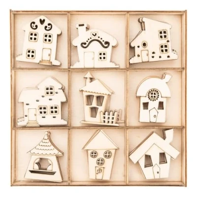Imagen de Ideen mit Herz decoración de madera motivos casas gnoble mesa incluye caja 9 diseños diferentes, 7 unidades cada uno 63 piezas