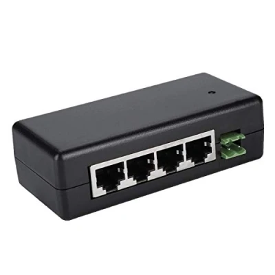 Imagen de ASHATA Conmutador PoE Fast Ethernet de 4 Puertos, DC12V 48V inyector Fuente alimentación con Adaptador Puertos DC
