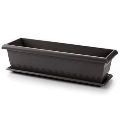 Imagen de AC Jardinera con Plato Fabricado en Polipropileno PLFT Macetero para Jardin Maceta Plantas y Flores Rectangular de Plástico Agujeros Drenaje 60 cm Color Antracita