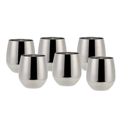 Imagen de ECHTWERK copas de vino, vino tinto, vasos acero inoxidable, irrompibles, inastillables, cóctel, camping, 500 ml, Silver Edition, 6 piezas