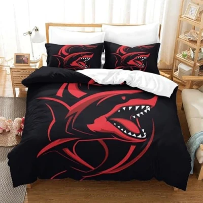 Imagen de Juego De Ropa Cama Funda Nórdica Tiburón 3 Piezas Impresión 3D con Fundas Almohada,Microfibra Suave Edredon Cremallera para Niños Y Niñas Super King（260x220cm）