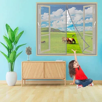 Imagen de Cortina Magnetica Mosquitera para Ventanas 195x180 cm Antimosquitos de balcón sala estar patio Gris Z