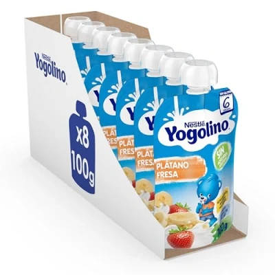 Imagen de Nestlé Yogolino Lácteo Infantil Fresa Plátano, desde 6 meses, 8 Bolsitas de 100 g