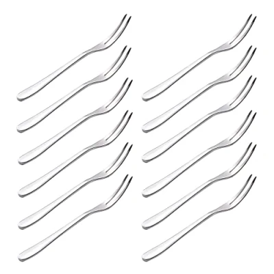 Imagen de SENZEAL Tenedores de Fruta Mini 410 Acero Inoxidable para Aperitivos Tenedor Postre Dos Puntas 12cm Cocktail Pastel Ensalada Escargot Ostra Marisco Cangrejo