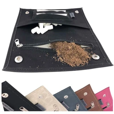Imagen de Bolsa de Tabaco Ciggy Jumper en Estilo Cuero Premium Usado con Compartimento folleto Simple, doble o Largo, Filtro 2.) negro