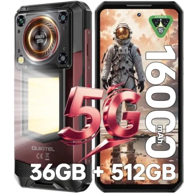 Imagen de OUKITEL WP56 5G Móvil Irrompible Android 15, 36GB RAM+512GB ROM(TF 2TB) Movil Resistente, 16000mAh/45W, 6.8&quot; FHD+/120Hz Rugerizado, 108MP+32MP, Luz de 1000LM/128dB Altavoz/Dual SIM/Face ID, Rojo