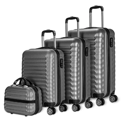 Imagen de NUMADA Juego de Maletas Rígidas 4pzs. Maleta Cabina 53cm, M. Mediana 63cm, Grande 75cm y Neceser. Set Viaje ABS Eco Friendly, 4 Ruedas Dobles, Cierre Combinación (Gris)