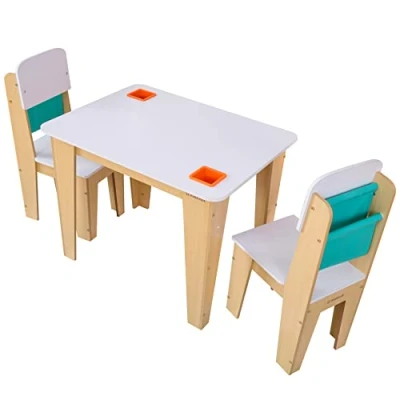 Imagen de KidKraft Pocket Storage Juego Infantil de Mesa y 2 sillas Madera con Compartimentos Almacenamiento, Muebles para Salas Dormitorio niños (20353)