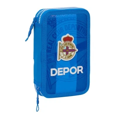 Imagen de REAL DEPORTIVO de LA CORUÑA Estuche Escolar Niño, con Colores, 28 Útiles Incluidos, Ideal para Niños 5 a 14 Años, Cómodo y Versátil, Calidad Resistencia, 12.5x4x19.5 cm, Color Azul