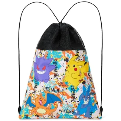 Imagen de Pokémon Mochila con Cuerdas para Niños Bolsa Pikachu Nadar, de Educación Física Escolar (Negro/Multi)