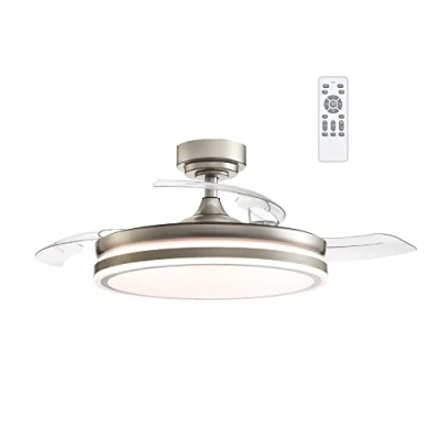 Imagen de wonderlamp Ventilador techo LED con Aspas Retráctiles Perla, Motor DC Silencioso, 3 CCT Regulable 72W, Níquel