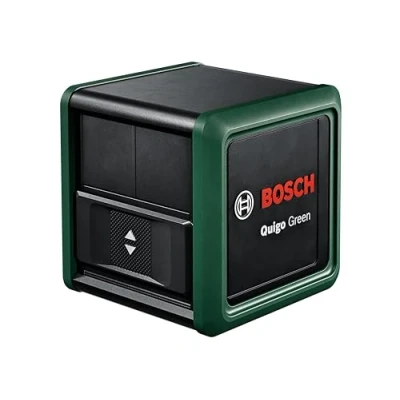Imagen de Bosch nivel láser de líneas cruzadas Quigo verde con pinza universal MM 2 (láser para mejor visibilidad, carcasa plástico reciclado)