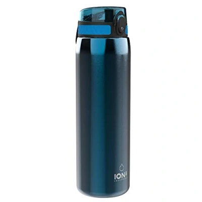 Imagen de Ion8 Botella de Agua Acero Inoxidable 1.2 Litros, a Prueba Fugas, Fácil Abrir, Cerradura Segura, Asa Transporte, Aptas para Lavavajillas, Azul Metalizado