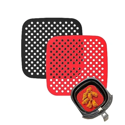 Imagen de NK 2uds Papel de Horno Reutilizable Silicona para Freidora Aire Alfombrilla AirFryer Liner, Antiadherentes, Accesorios freidoras sin Aceite (Cuadrado, 18,6cm)