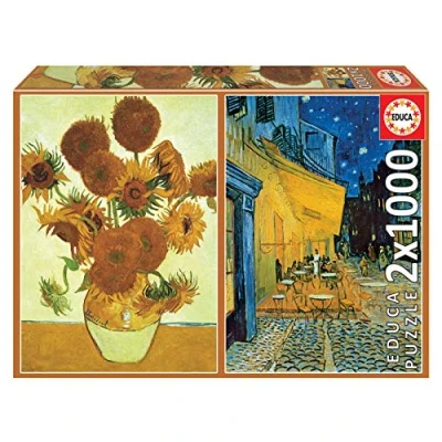 Imagen de Educa Set de 2 Puzzles 1000 Piezas para Adultos Serie Art Collection Los Girasoles y Terraza café por la Noche Vincent Van Gogh (18491)
