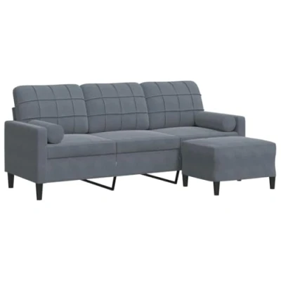 Imagen de vidaXL sofá de 3 plazas con Taburete Terciopelo Gris Oscuro 180 cm, sofá, salón, Tres plazas, tapizado, Asientos salón