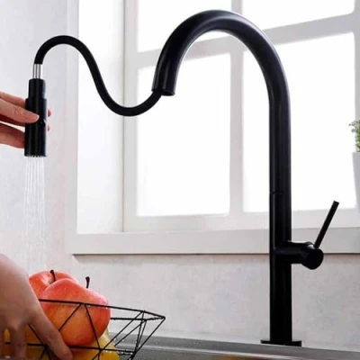Imagen de IMEX Grifo de Cocina Extraible Monomando Fregadero con Difusor Griferia Mangera Flexible 360º Serie Samoa Color Negro Mate