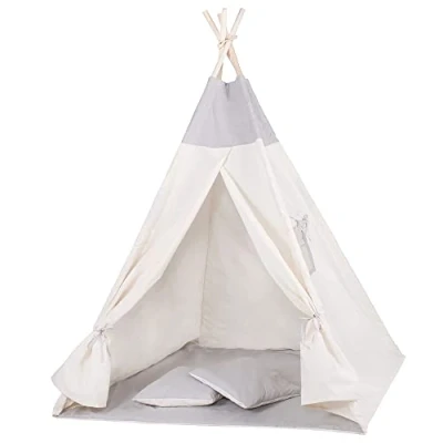 Imagen de SPRINGOS Tienda de campaña Infantil Tipi, Alfombra Suelo, cojín algodón, 160 x 120 100 cm