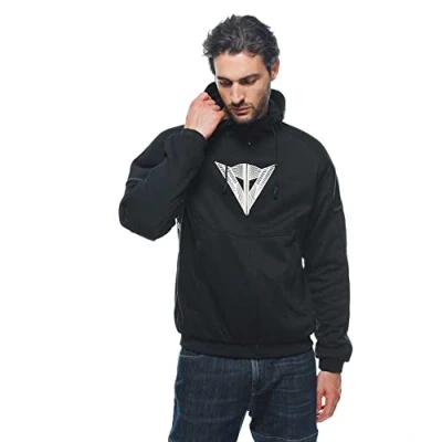Imagen de Dainese Daemon X Safety Hoodie Full Zip, Sudadera de Moto Tela, Protectores Hombro y Codo, Chaqueta para Hombre, Negro/Negro/Blanco, 62