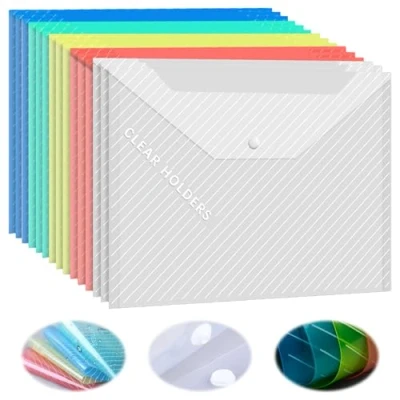 Imagen de Carpetas de Plástico con Cierre a Presión 50 Piezas Portafolios Plastico A4 para Documentos Carpeta Transparente Colorida Archivar y Almacenar Artículos