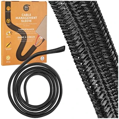 Imagen de LIVAIA: pasacables con autocierre Negro para una Mejor gestión de los Cables en el Escritorio Organizador 12 a 20 mm x 3 m Protector Recortable hogar y Oficina