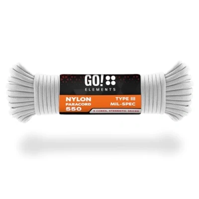 Imagen de GO!elements 15m Paracord de Nylon a Prueba desgarros 4mm 550 Typo III Cuerda Adecuado como Yute &amp; Gruesa MAX. 250kg, Color: Blanco
