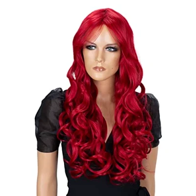 Imagen de CAISHA Peluca Voluminosa De Pelo Largo Ondulado Realista Cabello Sintético Resistente Al Calor Rojo Intenso FS836c