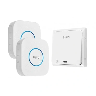 Imagen de Eura Tech Chill out WDP 82H2 Timbre inalámbrico sin batería para Exteriores (Resistente al Agua, Alcance de 100 m, 58 Tonos, 4 Niveles Volumen), Dos receptores