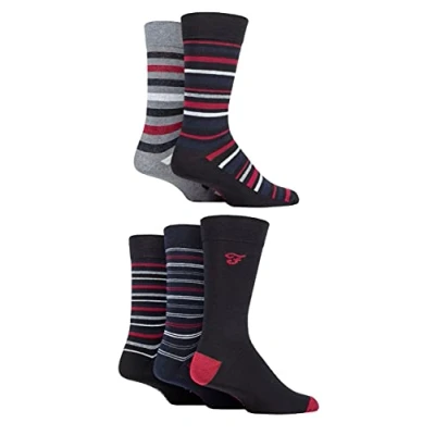 Imagen de Farah Calcetines de algodón con estampado rayas y rombos para hombre, paquete 5 negro/baya 6 11