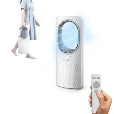 Imagen de Wintem Ventilador Freezy de torre sin aspas, con mando a distancia y temporizador, enfriador vórtice oscilación, 3 modos velocidades, temporizador 15 horas, 50 W
