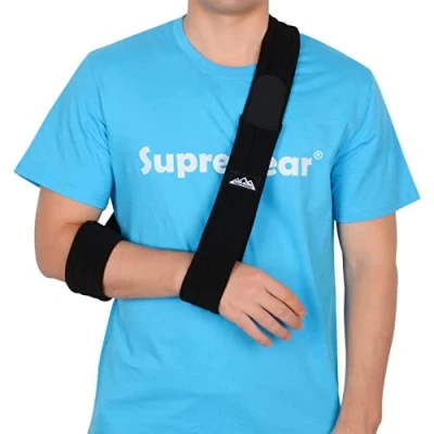 Imagen de supregear Soportes de Brazos, Cabestrillo para el Brazo Ajustable, Ligero Cómodo Hombro Inmovilizador Sling Transpirable Médico Soporte Lesionado Brazo/Mano/Codo 180cm Negro