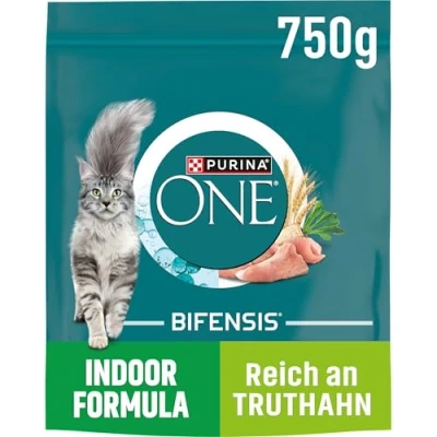 Imagen de Nestle PURINA ONE BIFENSIS Indoor Formula Comida Seca para Gatos domésticos, Rica en Pavo, 6 Unidades (6 x 750 g)